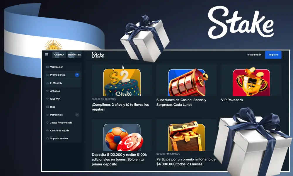 Bonos y promociones de casino en Stake Argentina